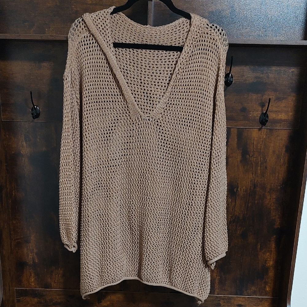 Tan Knit Hooded Sweater